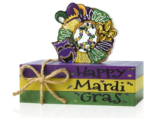 Smile Mardi Gras Wooden Decor, Wreath Mask & Fleur - de - Lis Books, Mardi Gras Indoor Decoration - style: Mask