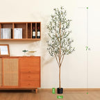 Kazeila Artificial Olive Tree 7FT Tall Faux Silk Plant for Home Office Decor Indoor Fake Potted Tree with Wood Branches and Fruits - size: 7ft