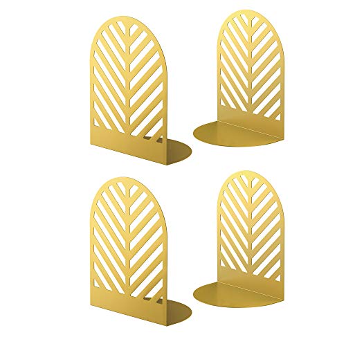 QiMing Leaf Gold Bookends for Books,2 Pair Metal Book Holders for Office Shelves Adults & Kids Gift(Gold*2) - color: Gold#2