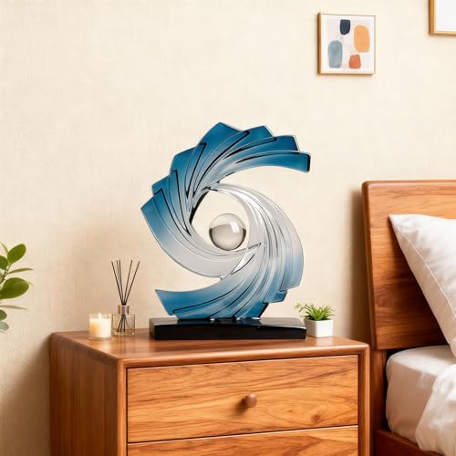 Abstract Art Statue,Modern Gold Minimalist Decoration,Geometric Abstract Sculpture,Decoraciones para Sala Bedroom Office Coffee Tabletop Centerpiece Decoration Resin Collectibles (Blue) - color: Blue