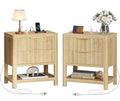 Huuger 27.6 Inch Tall Night Stands with Charger Station, USB-C Port, Fluted Nightstand Set of 2, Larger Wider Bed Side Table with 2 Deep Drawers, Open Shelf, Bedroom Living Room End Table, Natural