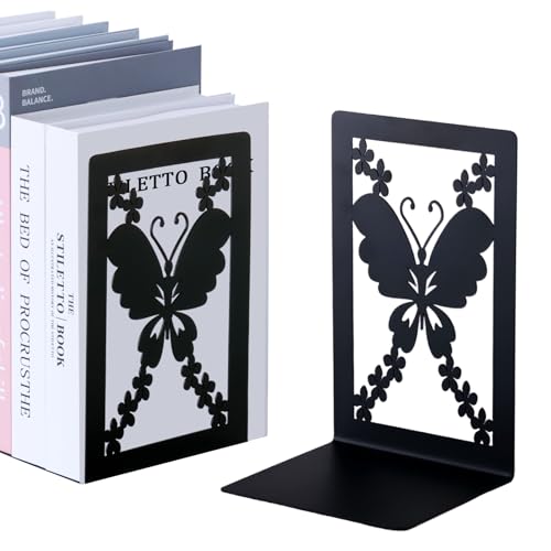 Aertiavty Butterfly Bookends 2 Pcs, Large Heavy Duty Metal Bookends for Shelves, Non-Skid Book Ends Decorative for Heavy Books, Book Holder for Home Office, Morden Book Stopper 7.9"x 4" x 5", 1 Pair - style: Butterfly Style