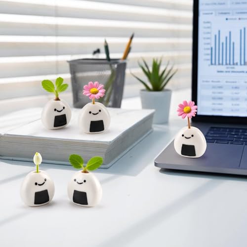 Mini Ceramic Bud Vases, Cute Small Tiny Flower Vases for Home Decor, Wedding Party, Birthday Gift (Ceramic Japanese Rice Ball-5 Pack)