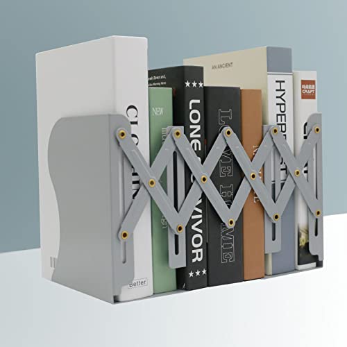 Adjustable Metal Bookends Heavy Duty for Shelves, 2 Dividers, Anti-Slip Design Expandable Book Ends for Desk, Office(Gray, 19 inches Max) - color: Gray