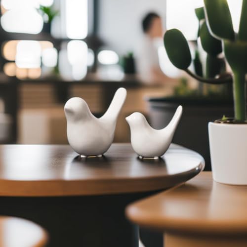2 Pieces Decor Ceramic Bird Figurines Small Bird Statues Home Decor Modern Style Figurine Decor for Living Room,Bedroom,Desk,Bookshelf,Shelf,Coffee Table, Fireplace Mantel (White) - color: White