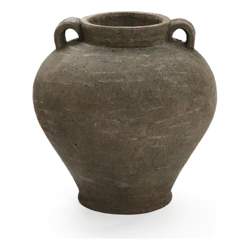 LuxenHome Rustic Large Flower Vase,14'' Tall Brown Terracotta Cauldron Vase,Farmhouse Decorative Vases for Dining Table Decor,Vintage Pottery Ceraimc Vase Living Room Office Home Decor - size: Medium