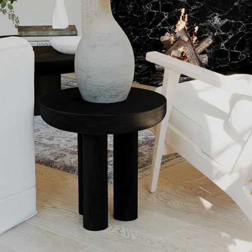 Maven Lane Owen Modern Side Table, 19" Compact Design - Bold Accent Table, Round Night Stand with Aged Black Finish and Durable Rubberwood Base - Statement Making Style for Living Room or Bedroom - color: Aged Black