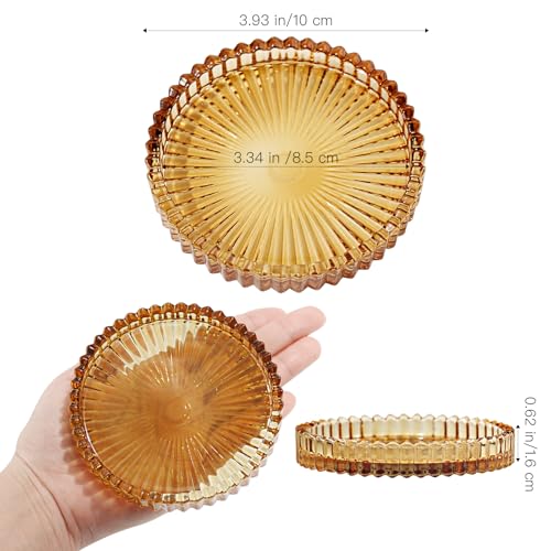 Glass Pillar Candle Holder, 4" Amber Candle Plates Set of 3, Glass Candle Holders for Wedding, Party, Holiday, Home Decor, Table Centerpiece - color: Amber, size: 3 pcs