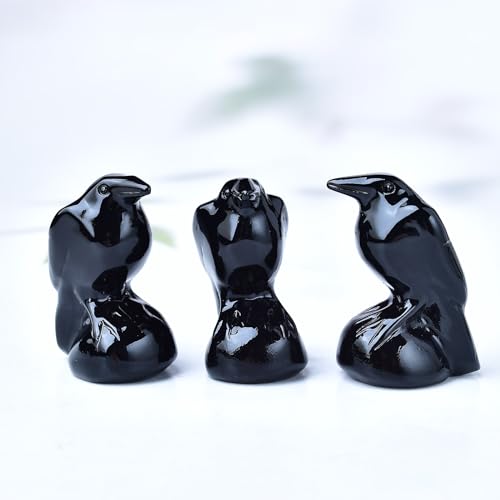 Natural Obsidian Crystal Raven Statue 2" Healing Crystal Handmade Sculpture Lucky Guardian Pocket Statues Reiki Meditation Office Home Decoration Gift - color: Obsidian