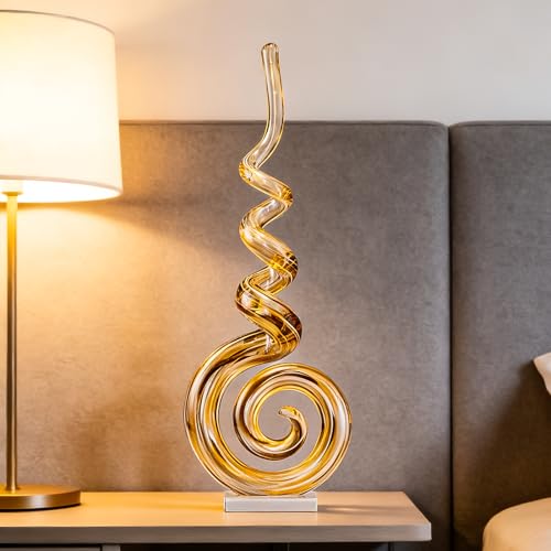 15" Tall Hand-Blown Murano-Style Glass Sculpture Statues Art Ornament Statue Figurines Home Decor Accent Piece Coastal Ocean Nautical Home Decor,Shelf,TV Stand,Tabletop Centerpieces,Wonderful Gift - color: Brown