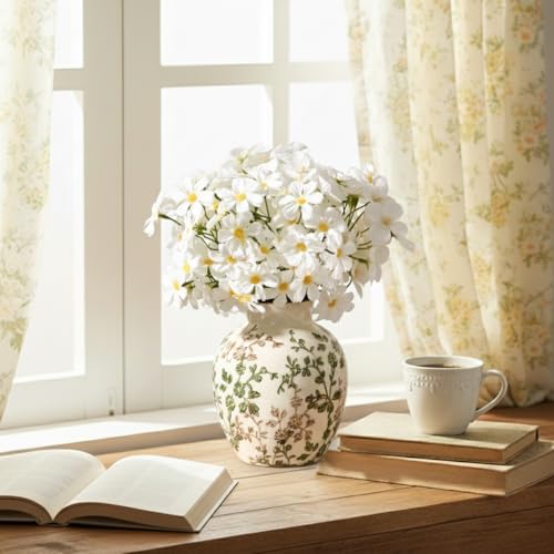 SIDUCAL Ceramic Green and Beige Antique Vase, 5.83 Inch Retro Ice Cracked Chinoiserie Floral Vase, Rustic Farmhouse Vases for Home Decor, Bookshelf, Office, Garden, Chinoiserie Decor, Tuscan Decor - color: 18443-green and Beige
