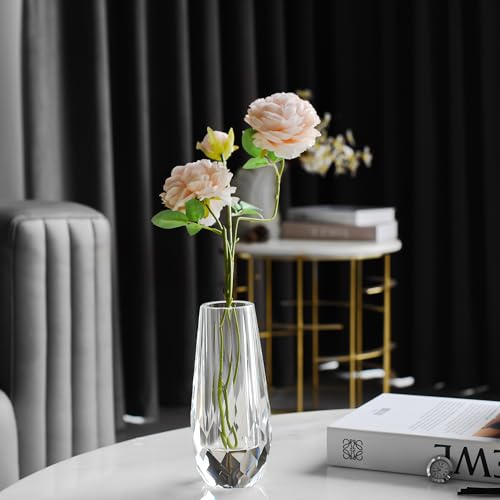 Crystal Flower Bud Vase Decorative Vase for Home or Dinner Table Outline Dimensions W3.1 x H7.1 with Gift Box - size: 8x18cm