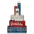 CroBlissful 4 Pcs 4th of July Decorations Patriotic Memorial Day Tabletop Decorations Red White Blue Table Centerpieces Sign for Office Tiered Tray Home Shelf 250th Anniversary(Firecrackers) - style: Firecrackers