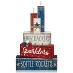 CroBlissful 4 Pcs 4th of July Decorations Patriotic Memorial Day Tabletop Decorations Red White Blue Table Centerpieces Sign for Office Tiered Tray Home Shelf 250th Anniversary(Firecrackers) - style: Firecrackers