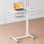 GTPLAYER Mobile Small Standing Desk, Tiltable Sit Stand Portable Rolling Laptop Desk with Lockable Wheels, Adjustable Height Overbed Bedside Table Computer Workstations, White - size: 28x16in (Tiltable)