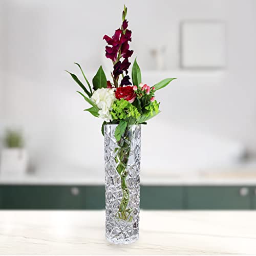 CS Crystal Vase 15-inch high, Frost Flower Design, for Flowers & Decor. Lovely Nice Shiny Piece. Perfect as a Gift, Suitable for All Occasions. - style: Frost Flower Design