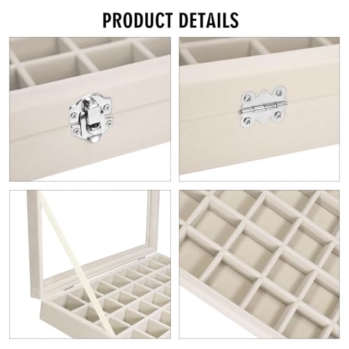 Vicoter Velvet Jewelry Tray 48 Compartments Jewelry Display Organizer with Transparent Cover Rings, Earrings, Necklaces, Pendants Storage Box for Girls, Wives, Mothers, Women - color: Beige, size: 48 Grid