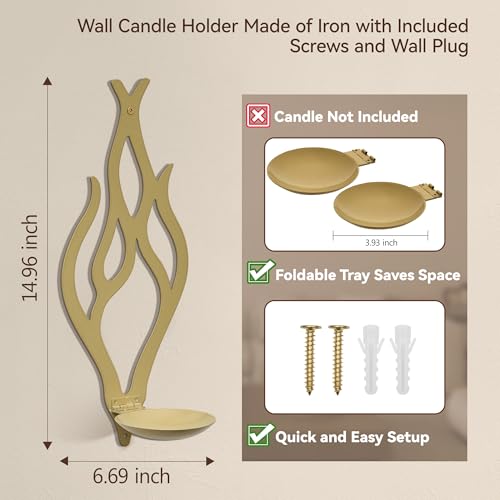 Wall Candle Sconces Set of 2, Modern Minimalist Metal Candle Holders for Pillar, Tealight, and LED Candles, Flame-Shaped Decorative Wall Decor for Living Room Dining Room (Golden Tan) - color: Golden Tan Flame-shaped