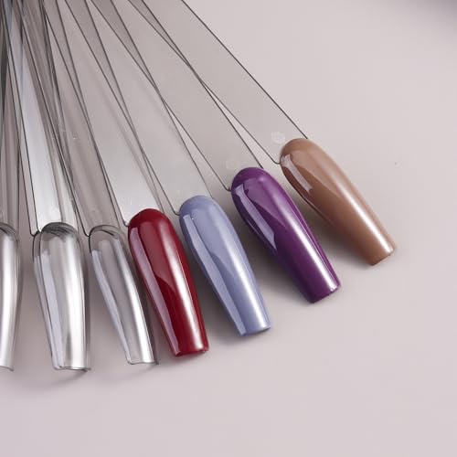 150 Pcs Nail Swatch Sticks with Ring, Transparent Black Ballerina Nail Art Tips, Long Coffin False Nail Sample Sticks, Polish Gel Display Practice Tools Nail Supplies for Home or Salon Use - color: Transparent Black Ballerina