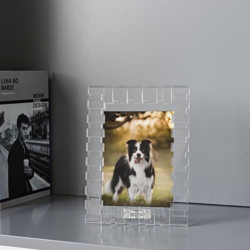kitCom Crystal 5x7Inch Picture Frame, Wedding Frame Tabletop Display 5''x 7'', Tabletop Display Decor Wedding Frame(Fit 5x7 Max Photos), Clear with Gift Box - size: 5 x 7 inch