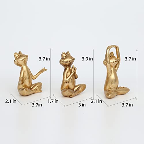 Suoedd Gold Frog Figurines Yoga Decor 3.7In Set of 3 –Frog Yoga Statues for Modern Living Room Desk Table Home Office Bookshelf Shelves Sculptures Decor,Gifts for Mom Women - color: Gold