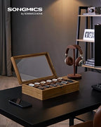 SONGMICS 12-Slot Watch Box, Watch Display Case with Large Glass Lid, Removable Watch Pillows, Velvet Lining, Gift Idea, Rustic Walnut UJOW120K01 - color: Rustic Walnut, size: 1 Layer 12 Slot