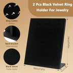 2 Pack Velvet Ring Display Stand, 50 Slots Ring Organizer Jewelry Display Tray, L-Shaped Holder Display for Selling Earrings, Black