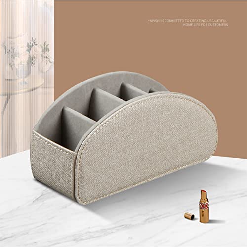 Remote Control Holder, Leather 5 Rooms Desk Organizer and Decorations for Living Room, Bedside Storage Remotes Caddy for TV Controllers/ Makeup Brush Pen/ Office Stationery/ Art Supplies/ Eyeglasses - color: Beige, size: Small