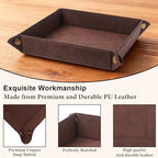 Valet Tray Desktop Storage Organizer – Premium PU Leather Catchall Bedside Vanity Tray Nightstand Caddy Holder for Remote Controller, Keys, Phone, Wallet, Coin, Jewelry,Brown - color: Brown