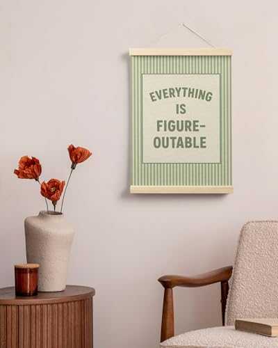 FGFK Everything Is Figureoutable Positive Affirmations Wall Art Poster Hanger Frame, Preppy Sage Green Inspirational Canvas Prints Framed Wall Decor for Office Classroom Home Bedroom, 12x16 Inch - color: Trendy Green