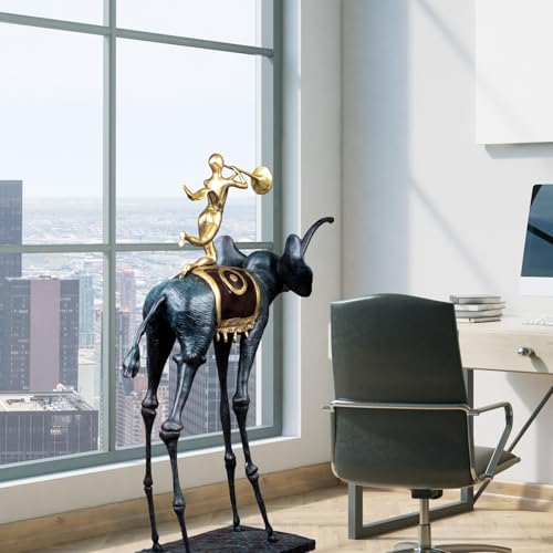 Blue Bronze Elephant Sculpture - 25.6” Tall Surrealist Artwork by Dali, Abstract Handmade Hot-Cast Bronze Statue - Art Collectibles Decorative and Gifts - color: Blue