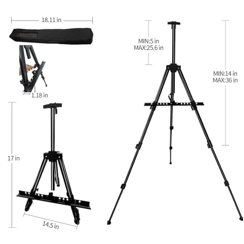 RRFTOK Easel Stand for Sign and Painting: Art Portable Adjustable Metal Tripod Easels for Display Height from 17 to 66 Inch -Canvas Stand for Table-Top/Floor Paint - Gifts for Teens Art Supplies - style: 66BC 1-pack