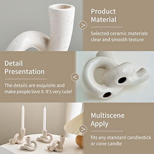 2 Pcs Pretty Ceramic Candle Holder, Modern Abstract Art Candlestick Holder Set, Table Centerpiece Taper Candle Holders Decorations for Home Decor Wedding, Dinning, Party, Mantel, TV Stand, and Kitchen