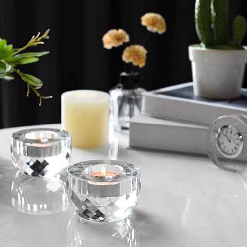 Crystal Candle Holders Set of 2, Tea Wax Ultra Elegant & Modern Centerpiece Home Décor,Wedding - size: 2.3‘’×1.5‘’