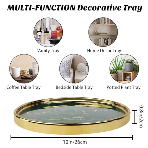 Ceramic Vanity Tray for Bathroom, Jewelry, and Makeup – Decorative Organizer Tray for Countertops, Dresser, or Sink – Elegant Green Round Design, Durable & Stylish Storage Solution - color: Green, size: 10.2"