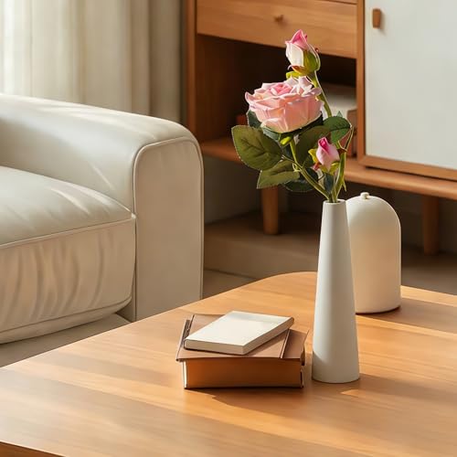 8.7in Tall Empty White Ceramic Bud Vase Single Flower Small Bud Decorative Floral Vase Home Centerpiece Modern Minimalism Vase for Shelf Decor
