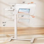 GTPLAYER Overbed Bedside Table with Wheels,Tiltable Hospital Bed Table Over The Bed, Pneumatic Adjustable Rolling Laptop Desk, Mobile Standing Desk for Hospital and Home Use (White) - color: White