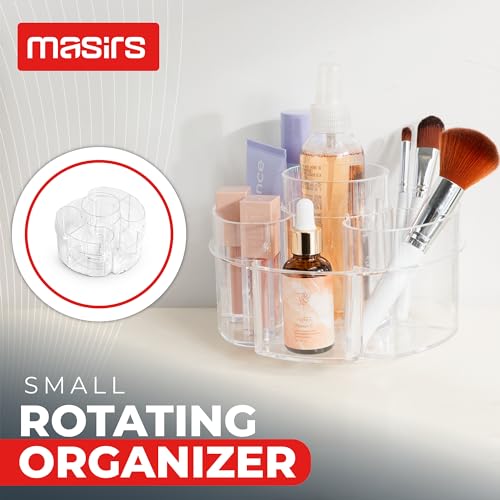 Masirs Small 360 Rotating Makeup Organizer - Mini Yet Spacious Cosmetic Storage Solution with Multiple Compartments - The Perfect Spinning Make-Up Caddy for Vanity or Bathroom Counter (Round - Clear) - color: Round Clear