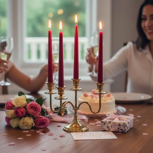 10 Inch Taper Candles Handmade Smokeless Set of 4 – Unscented Tapered Candles in Red, Candle Sticks for Wedding, Home Decor, and Dinner Table - color: Red