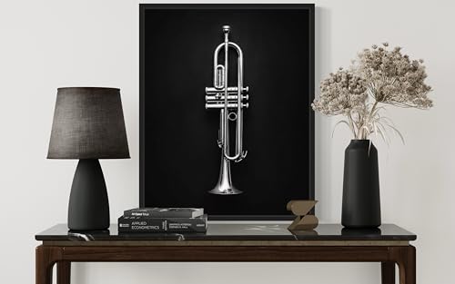 Trumpet Art Music Poster - Musical Instrumental Wall Art Print - Black and White - Photography Musical Art - Bedroom or Office Living Room Decor 137 (Trumpet, 16 x 20 inches, Unframed) - color: Trumpet, size: 20"L x 16"W