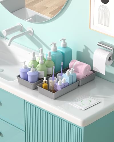 10 Pack Large Size Plastic Drawer Organizers Set, 3 Sizes Desk Drawer Organizer Trays, Storage Bins for Vanity, Makeup, Bathroom, Kitchen Utensils and Office (Gray) - color: Gray