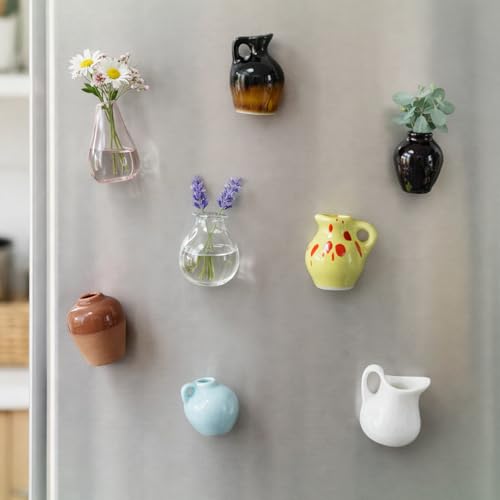 Cute Mini Ceramic Vase Magnets for Fridge, Funny Small Plant Magnets, Tiny 3D Plant Vase for Refrigerator Decoration Kitchen Locker Kitchen Office (8 Pack) - color: 8 Pack