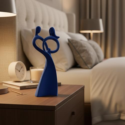 Velvet Flocked Couple Sculpture, Flocked Statue for Anniversary, Wedding Gift, Modern Abstract Art Figurine for Bedroom Decor, Living Room, Table Decor (Dark Blue) - color: Couple02-dark Blue