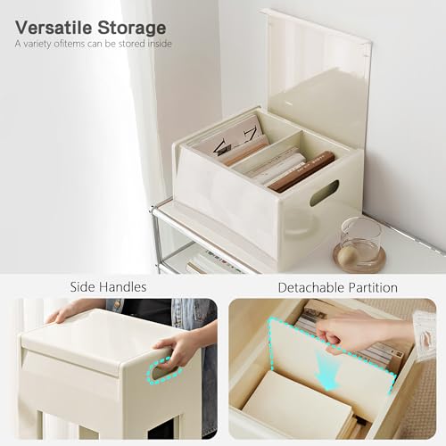 Nightstand Bedside with Storage Space, Multifunctional Colorful Plastic End Table Small Side Table for Bedroom, Dorm and Small Spaces, Easy Assembly(14.7" D x 11.8" W x 15.8" H, White) - color: White