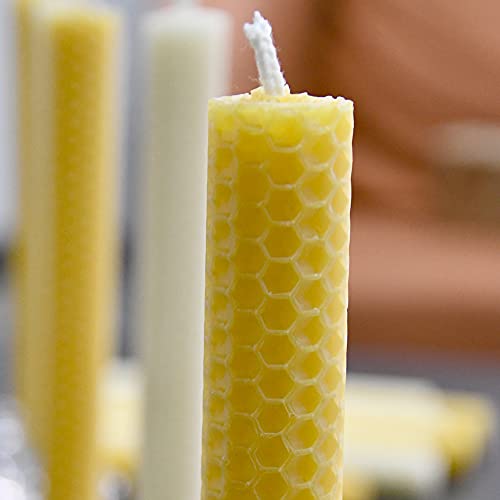 DEYBBY Handmade Beeswax Taper Candles, Dripless Wax Candles, Hand-Rolled Honeycomb Candles for Dinner Party, Set of 6 Flat Top（Brown Raw） - color: Brown Raw, size: 6 Pack
