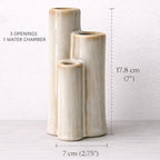 Ceramic Bud Vase, Sculptural Triple Tube Vase in Cream White for Modern Farmhouse & Minimalist Shelf Decor