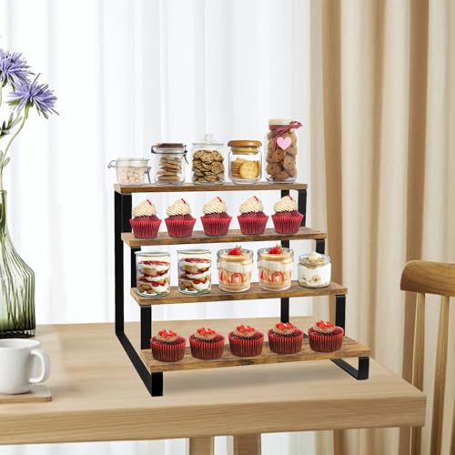 ELITEROO Wood Display Stand, 4 Tier Perfume Stand Organizer, Display Riser for Food, Tiered Cupcake Stand Risers, Table Display Shelf for Vendors Event, Candles, Tumblers, Soaps
