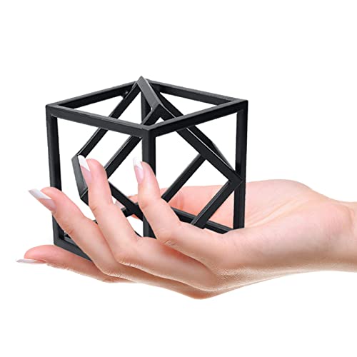 DreamsEden Small Geometric Sculpture, Metal Cube Decorative Ornaments Modern Home Decor Accent - color: Black Metal Geometric