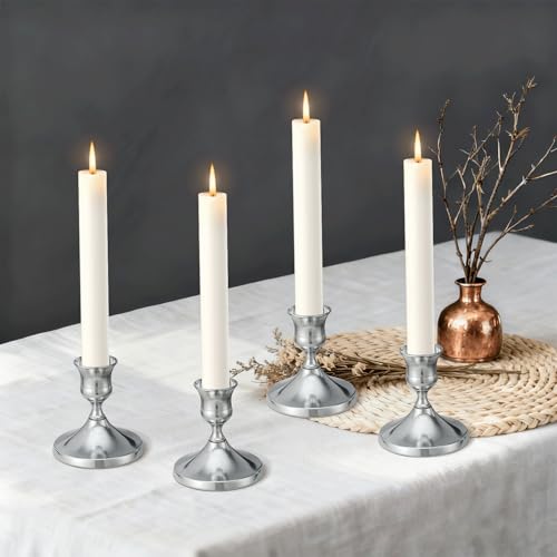 12 Pcs Silver Candle Holders, Silver Candlestick Holders Set for Table Centerpiece, Vintage Taper Candle Stand, Home Decor, Weddings, Festival and Dining Parties (Sliver) - color: 12pc-sliver