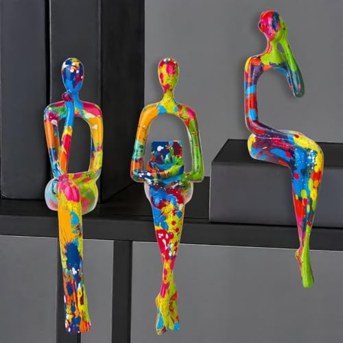 3Pcs Graffiti Thinker Statue Accents Reading Women Sculptures, Modern Aesthetic Figurine Decoration, Abstract Art Ornament,Suitable for Home Living Room Office Shelf Table Desk Bookshelf Décor - color: Graffiti a